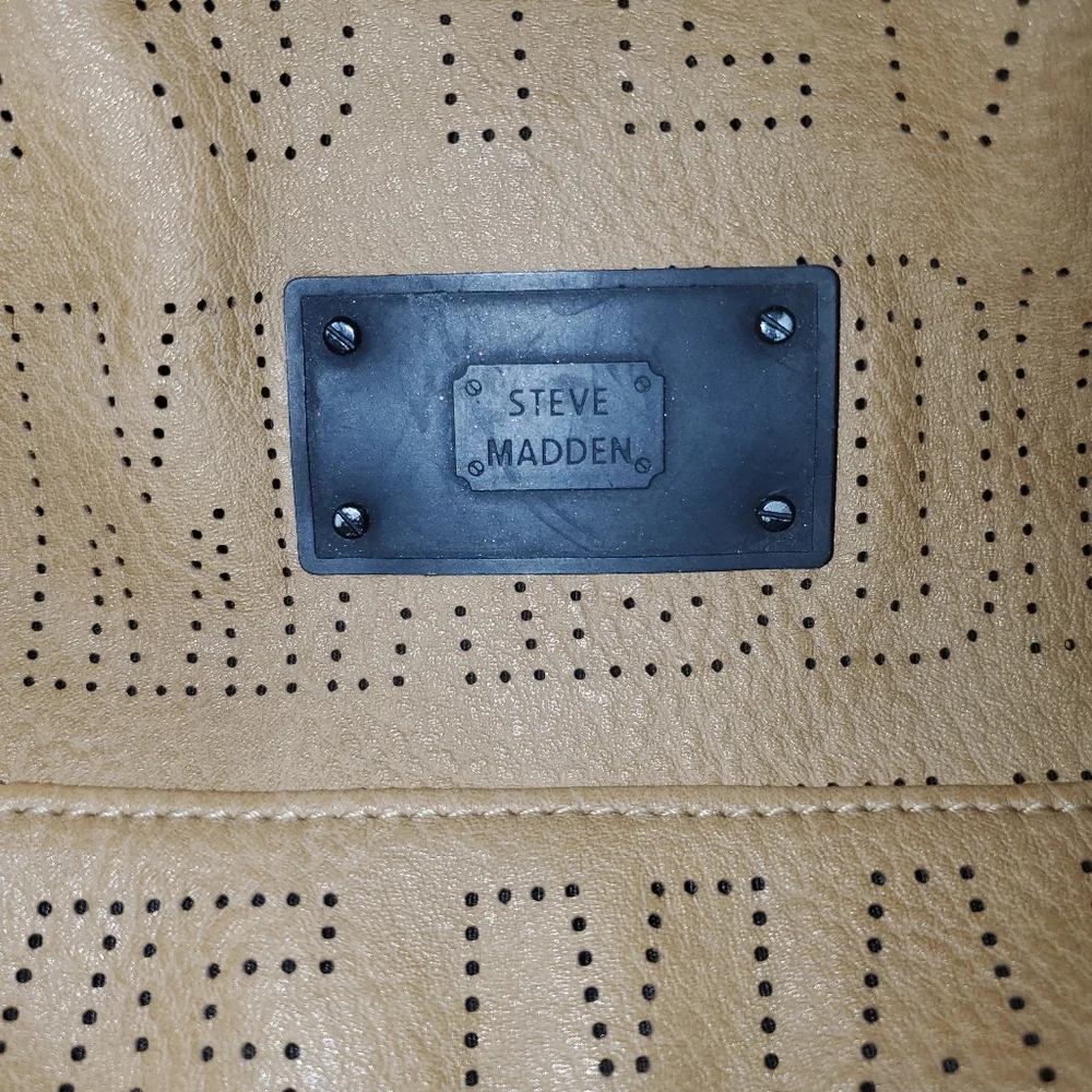 Steve Madden Taupe Camel Brown Perforated Logo Mini Backpack‎